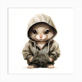 Watercolour Cartoon Chinchilla In A Hoodie 3 Art Print