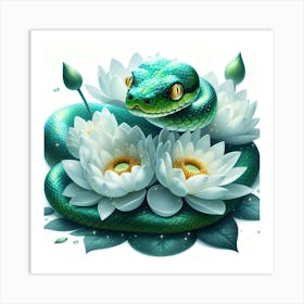 Snake On Lotus Art Print