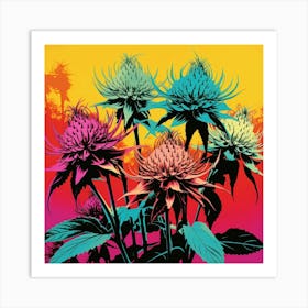 Andy Warhol Style Pop Art Flowers Bee Balm 3 Square Art Print