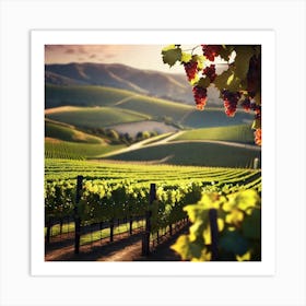 Vineyard Field At Sunset Art Print