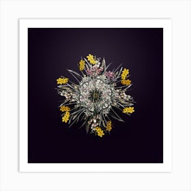 Vintage Nerine Flower Wreath on Royal Purple Art Print