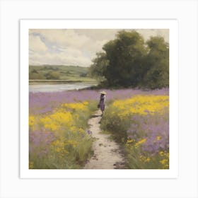 Girl Walking Through A Field Art Print