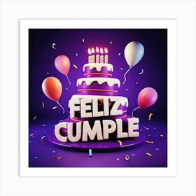 Feliz cumple and Feliz cumpleaños sign means Happy Birthday in Spanish language, Birthday party celebration gift with birthday cake candle colorful balloons best congratulation over light background wall artFeliz Cumple 8 Art Print