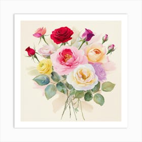 Leonardo Phoenix 09 A Delicate Dreamy Watercolor Rose Bouquet 0 Art Print