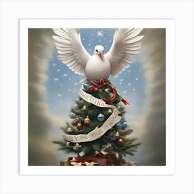 Dove On Christmas Tree Art Print