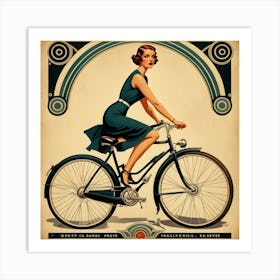 Vintage Woman Riding A Bicycle Art Print