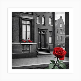 Red Rose In Front Of A Building Art Print