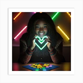 Girl Holding A Glowing Heart Art Print