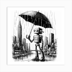 Robot In The Rain 1 Art Print