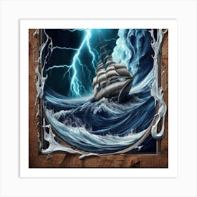 Ocean Storm With Large Clouds And Lightning 13 Art Print