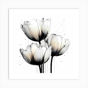 Flowers - Abstract Line Art Illustration 158 Art Print