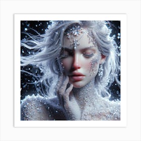 Beautiful Woman In Snow Art Print