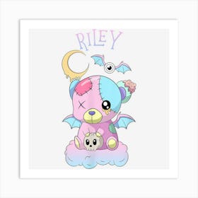 Riley Halloween Creepy Pastel Goth Kawaii Teddy Bear Art Print