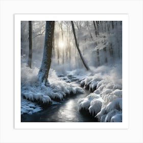 Snow Covered Ferns in the Winter Woodland Art Print