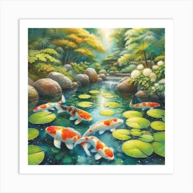 Koi Fish In Pond 3 Art Print