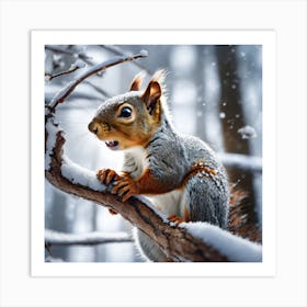 Squirrel In The Snow 7 Art Print