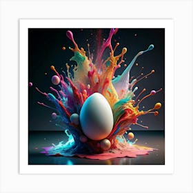 Abstract Colorful Explosion With A White Egg 1 Art Print