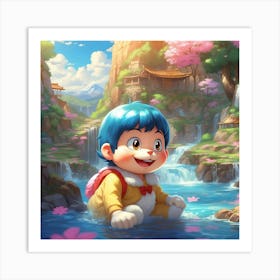 Asian Boy In The Water Art Print