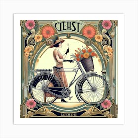 Deco Woman With Bicycle Art Print