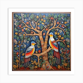 Birds In The Tree Madhubani Painting Indian Traditional Style 1 Art Print