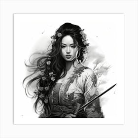 Samurai Girl drawing 1 Art Print