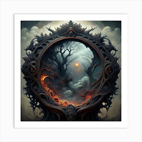 A Surreal And Eerie Portal With Twisted Branches And A Glowing Red Sky Art Print