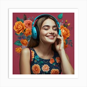 Young Woman Listening To Music 1 Art Print