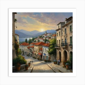 Greek town at Sunset Art Print