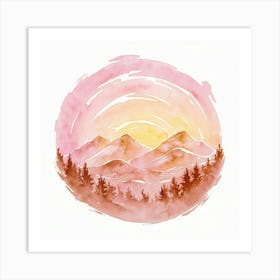 Watercolor Mountains Painting Art Print