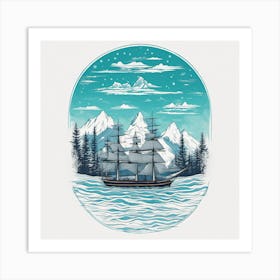 Sailing Ship In The Snow Art Print