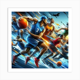 Basketball Players In Action Art Print