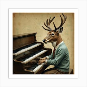 Deer At The Piano 1 Art Print