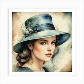 Woman In A Blue Hat Art Print