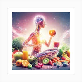 Healthy Woman With Fruits And Vegetables 1 Art Print