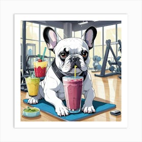 French Bulldog with Smoothie Art Print