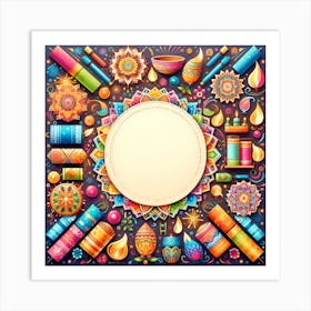 Colorful Diyas Background Art Print