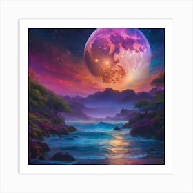 Full Moon Over The Ocean Art Print