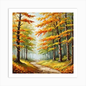 Forest In Autumn In Minimalist Style Square Composition 240 Art Print