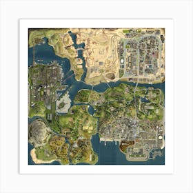 Map Illustration Gta Art Print