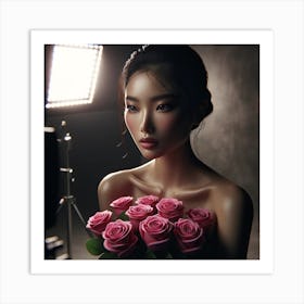 Beautiful Asian Woman With Roses Art Print