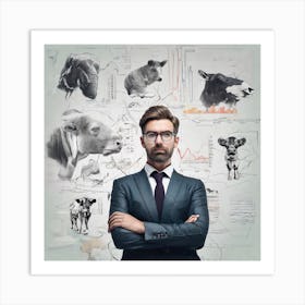 Businessman Standing In Front Of Farm Art Print