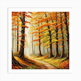 Forest In Autumn In Minimalist Style Square Composition 244 Art Print