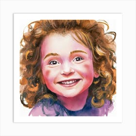 Watercolor Portrait Of A Little Girl Art Print