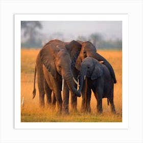 Three Elephants In The Grass Art Print