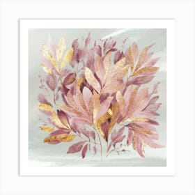 Pink And Gold Leaves Art Print