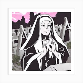 Nun In The Graveyard Art Print