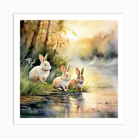 Rabbits By The Lake Art Print