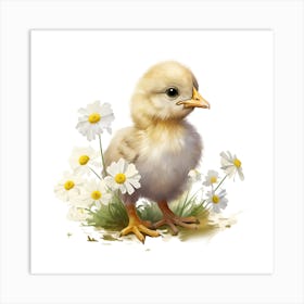 Little Chick With Daisies Art Print