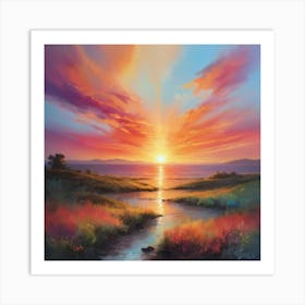 Sunset Over The Water Paintings Art Print 3 Art Print