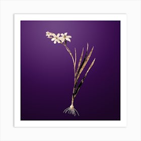 Gold Botanical Gladiolus on Royal Purple n.3647 Art Print